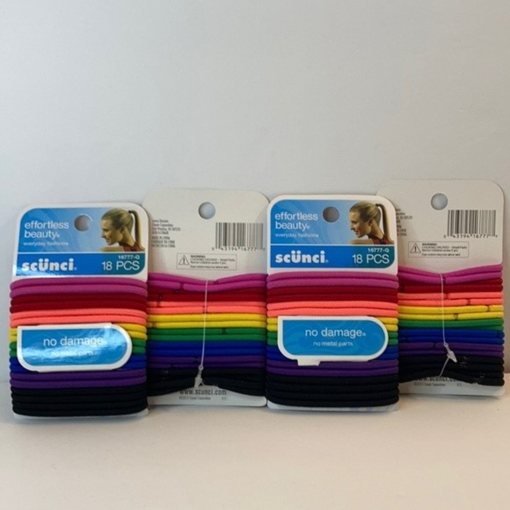 Scunci Hair Ties Ponytail Elastics No Metal 4 Packs Pink Blue Purple